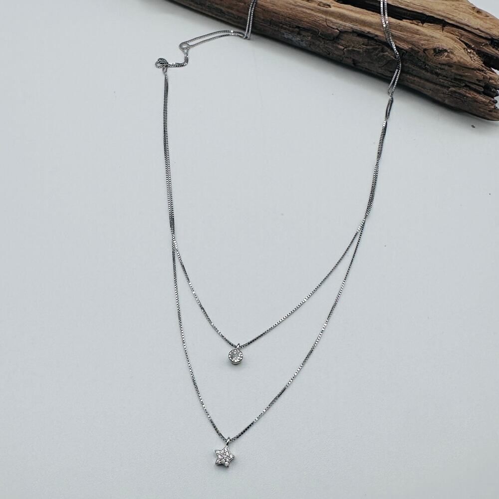 Sterling Silver Moon & Star Layered Necklace